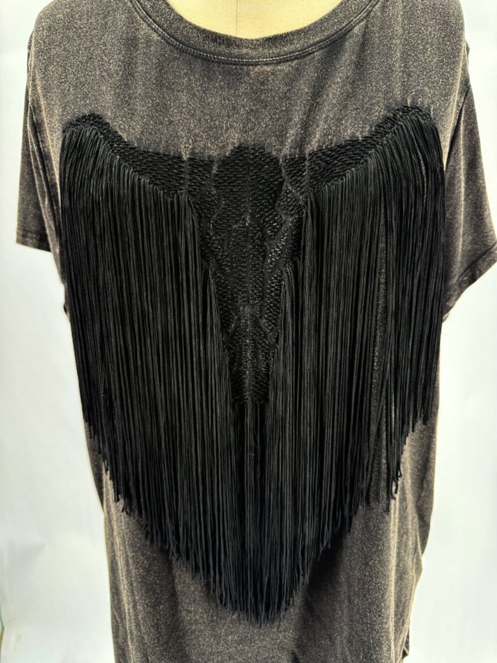 Haute Hippie Fringe Boho Western Faded Black Embroidered Nashville tee M - Picture 3 of 15